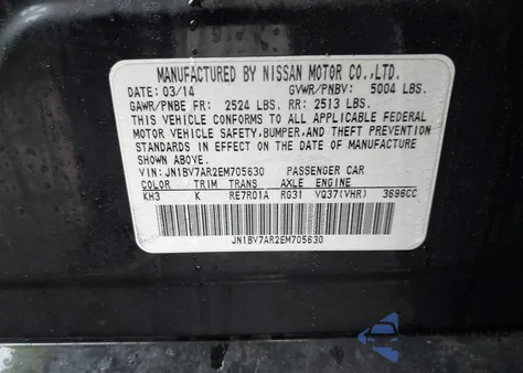 2014 Infiniti Q50 Premium from USA, damaged, VIN JN1BV7AR2EM705630